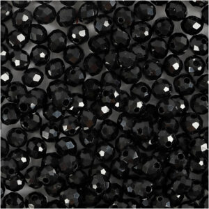 Facetperler, sort metallic, str. 3x4 mm, hulstr. 0,8 mm, 100 stk./ 1 pk.