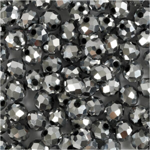 Facetperler, metallic grå, str. 5x6 mm, hulstr. 1 mm, 100 stk./ 1 pk.