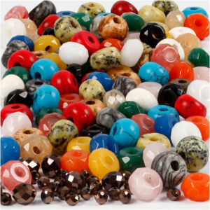 Facetperler, ass. farver, str. 4x6 + 8x14 mm, hulstr. 1-4 mm, Indhold kan variere, 1 sæt