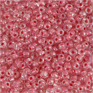 Rocaiperler, pink kerne, diam. 3 mm, str. 8/0 , hulstr. 0,6-1,0 mm, 25 g/ 1 pk.