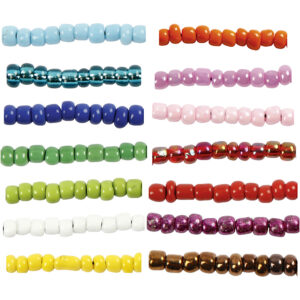 Rocaiperler, ass. farver, diam. 3 mm, str. 8/0 , hulstr. 0,6-1,0 mm, 14x25 g/ 1 pk.