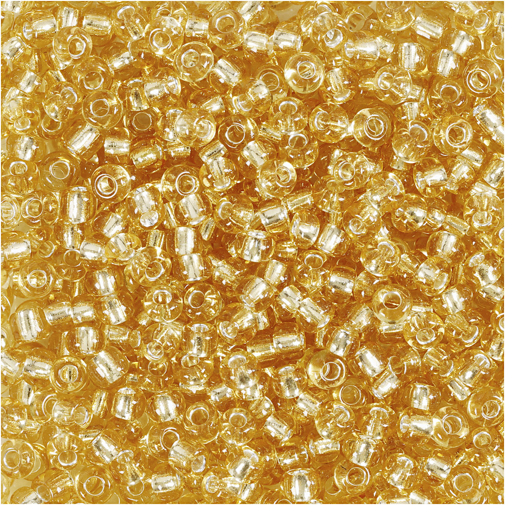 Rocaiperler, guld, diam. 3 mm, str. 8/0 , hulstr. 0,6-1,0 mm, 25 g/ 1 pk.