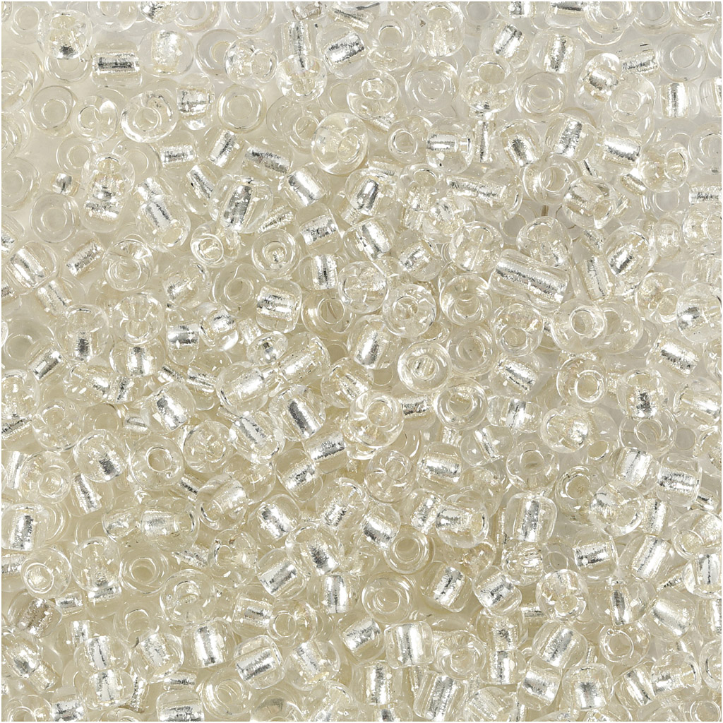 Rocaiperler, sølv, diam. 3 mm, str. 8/0 , hulstr. 0,6-1,0 mm, 25 g/ 1 pk.