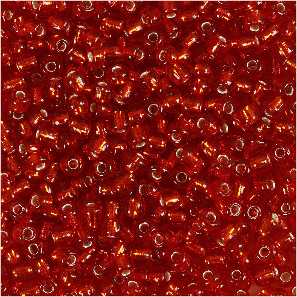 Rocaiperler, metal rød, diam. 3 mm, str. 8/0 , hulstr. 0,6-1,0 mm, 25 g/ 1 pk.