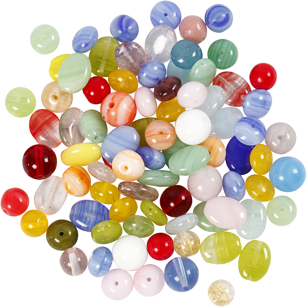 Glasperler, ass. farver, rund, oval, rundflad, diam. 6-13 mm, hulstr. 0,5-1,5 mm, 60 g/ 1 pk. - Billede 2
