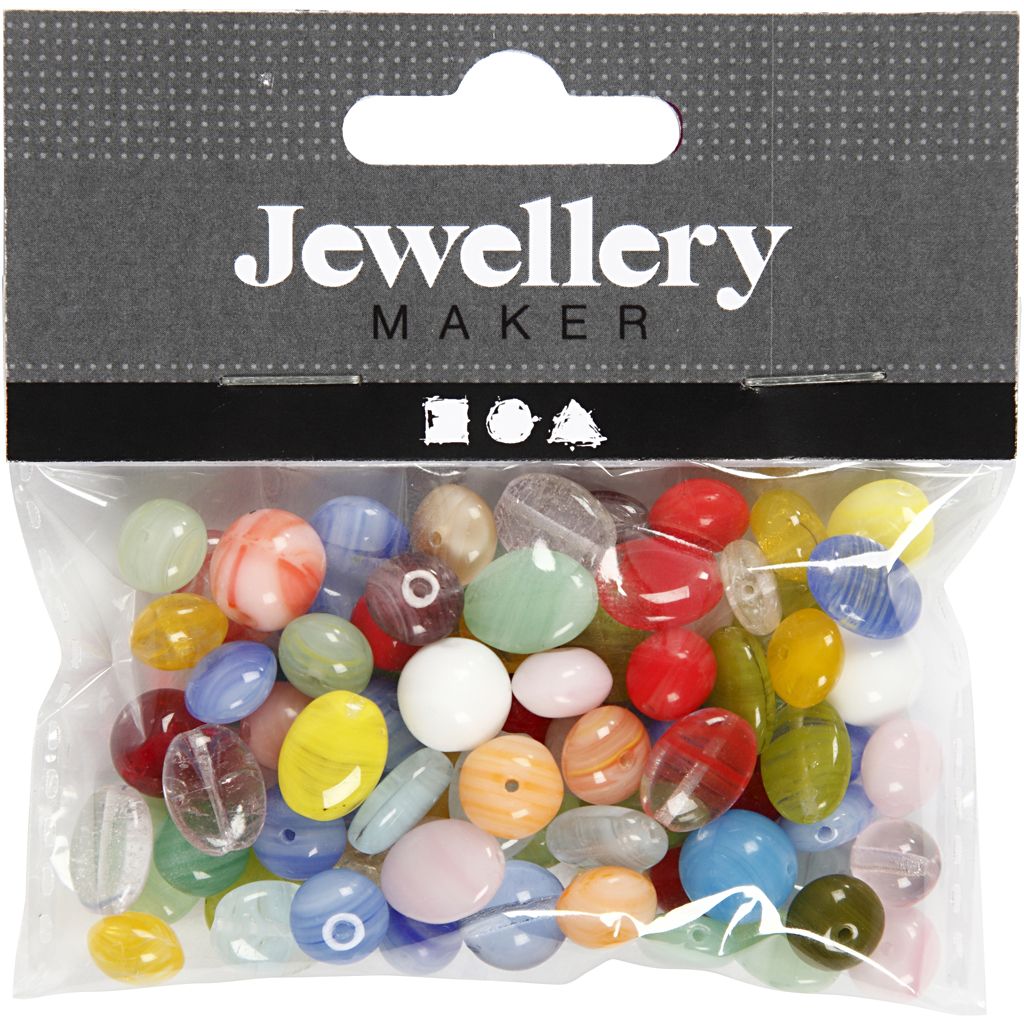 Glasperler, ass. farver, rund, oval, rundflad, diam. 6-13 mm, hulstr. 0,5-1,5 mm, 60 g/ 1 pk. - Billede 3