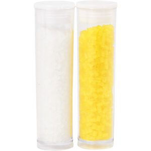 Rocaiperler, hvid, transparent gul, 2-cut, diam. 1,7 mm, str. 15/0 , hulstr. 0,5 mm, 2x7 g/ 1 pk.