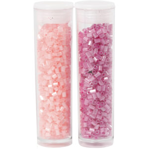 Rocaiperler, rosa, transparent rosa, 2-cut, diam. 1,7 mm, str. 15/0 , hulstr. 0,5 mm, 2x7 g/ 1 pk.