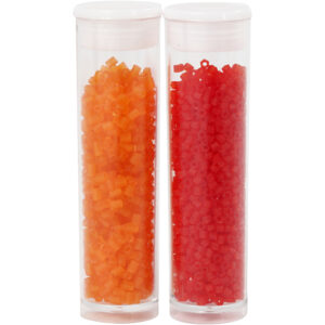 Rocaiperler, transparent orange, transparent rød, 2-cut, diam. 1,7 mm, str. 15/0 , hulstr. 0,5 mm, 2x7 g/ 1 pk.