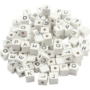 Bogstavperle, hvid, A-Z, &, #, ?, str. 8x8 mm, hulstr. 3 mm, 96 ass./ 1 pk.