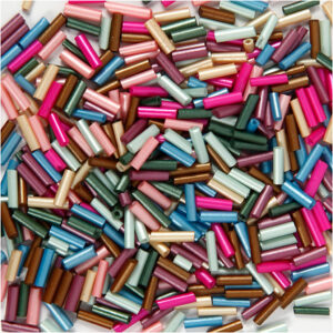 Aflange glasperler, metallicfarver, L: 6 mm, diam. 1,5-2 mm, hulstr. 1 mm, 130 g/ 1 pk.