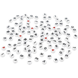 Bogstavperler, hvid, str. 7 mm, hulstr. 1,2 mm, 25 g/ 1 pk.
