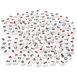 Bogstavperler, hvid, str. 7 mm, hulstr. 1,2 mm, 200 g/ 1 pk.