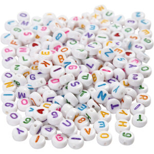 Bogstavperler, hvid, str. 7 mm, hulstr. 1,2 mm, 200 g/ 1 pk.