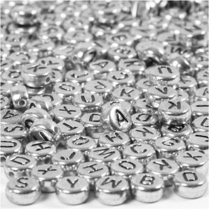 Bogstavperler, sølv, diam. 7 mm, hulstr. 1,2 mm, 21 g/ 1 pk.