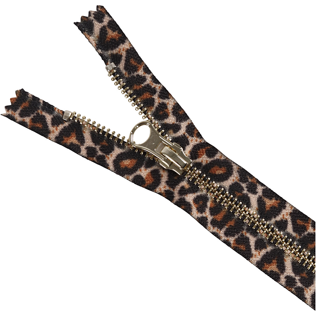 Metal lynlås - ikke delbar - leopard, L: 20 , guld, 1stk.