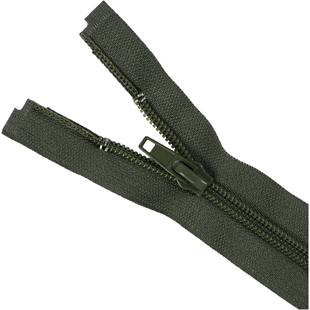 Jakkelås - delbar - spiral, L: 35 cm, B: 6 mm, Army