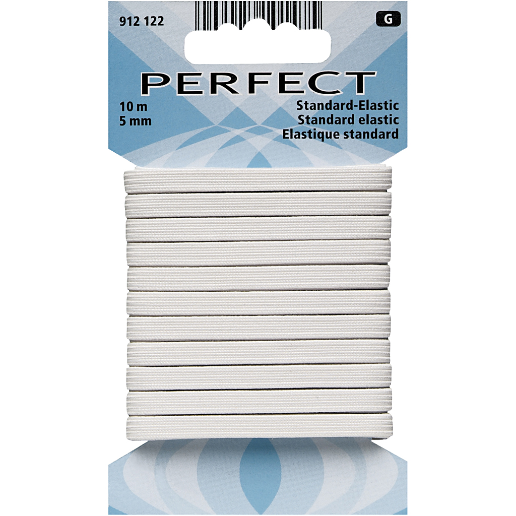 Elastik, 5 mm, 10 meter, Hvid