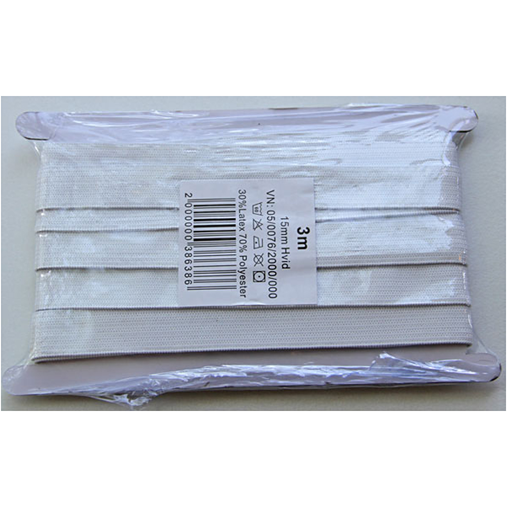 Linnings-elastik, B: 15 mm, 3 m, Hvid