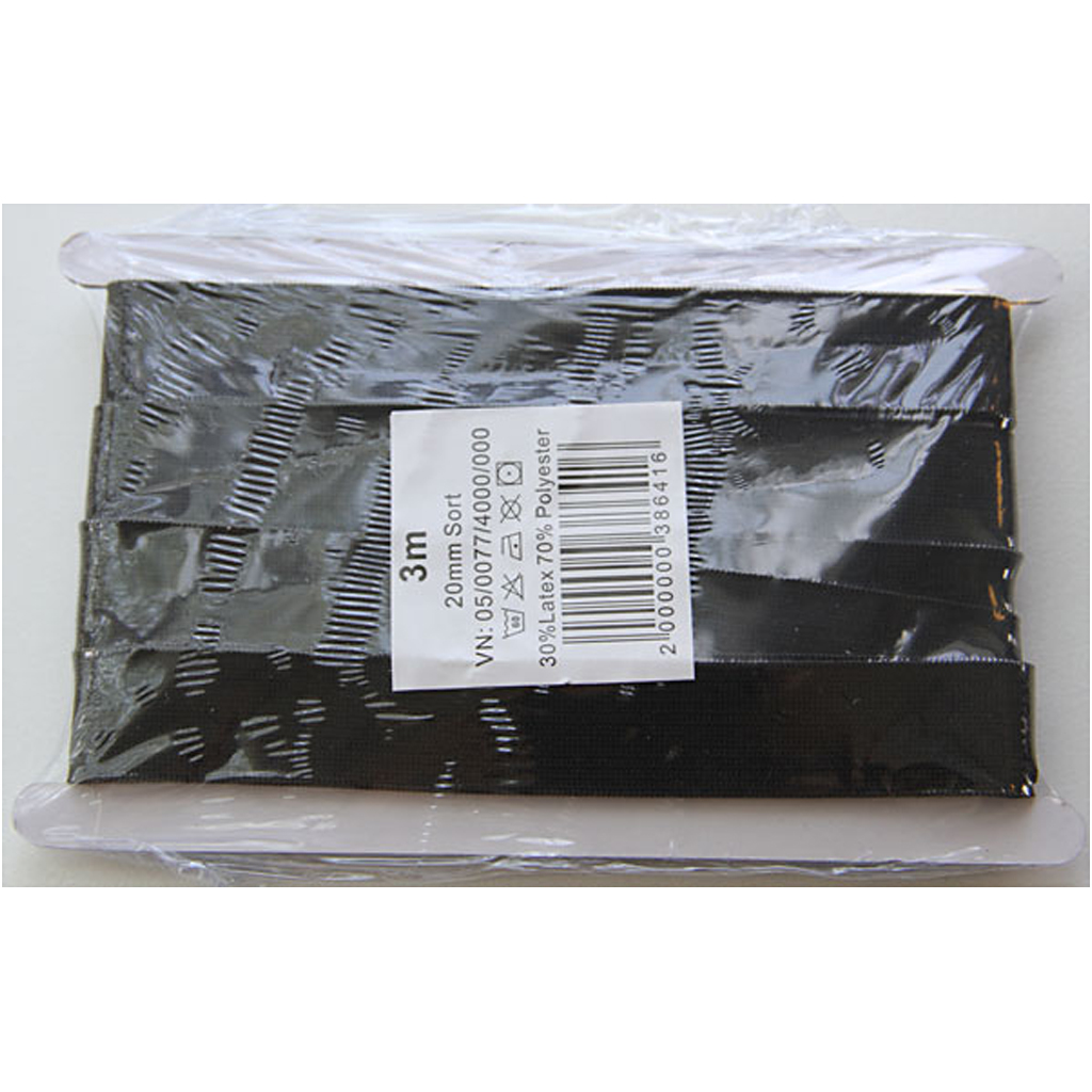 Linnings-elastik, B: 20 mm, 3 m, Sort