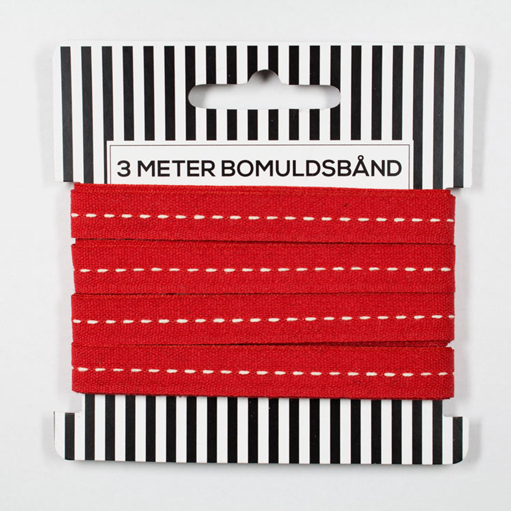Bomuldsbånd, rød, stikning, 1stk.