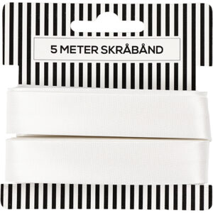 Satin-skråbånd, hvid, 5mtr.