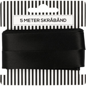 Satin-skråbånd, sort, 5mtr.