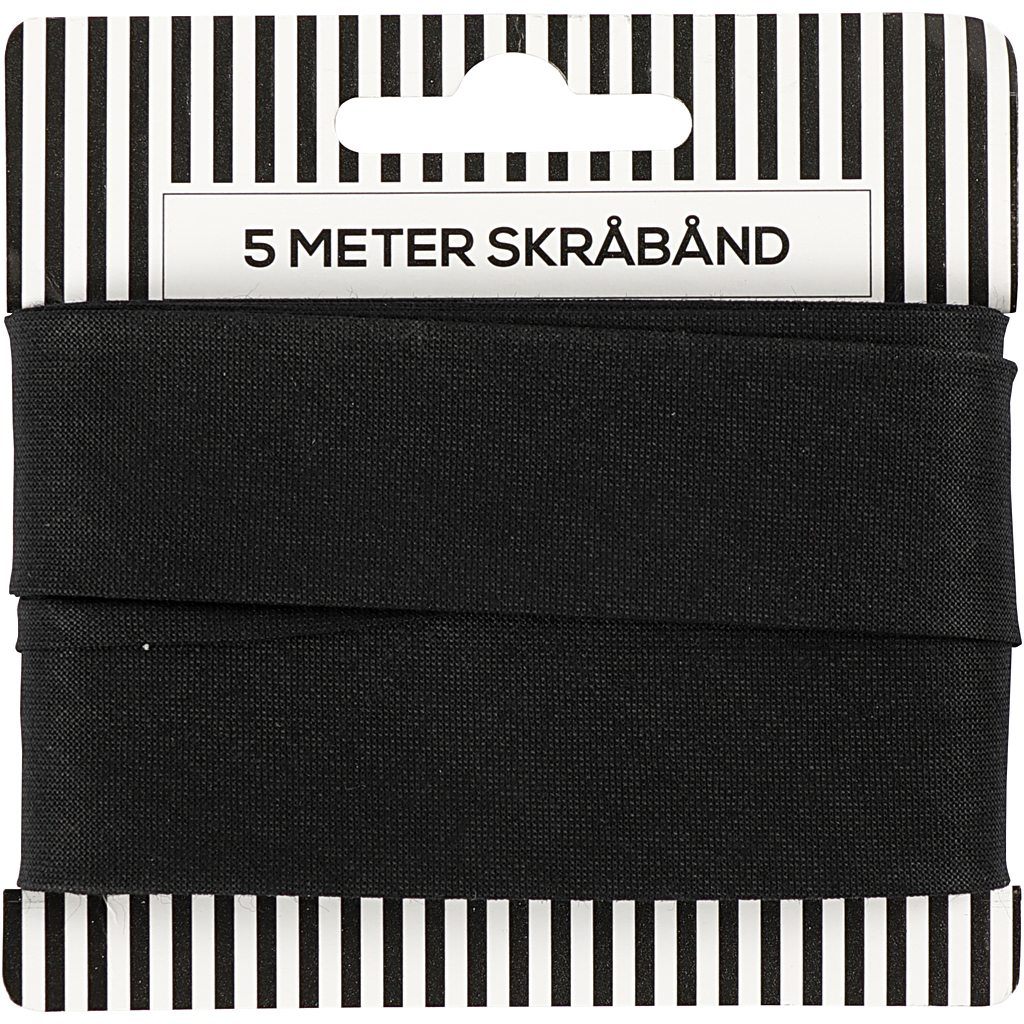 Bomulds-skråbånd, B: 25 mm, sort, 5mtr.