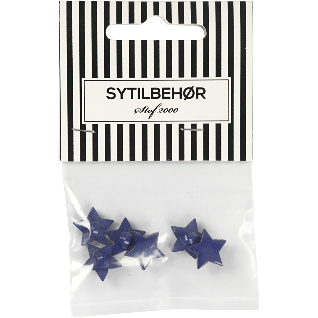 Bluseknap stjerne, 13 mm, 6stk. Kobolt - Billede 2