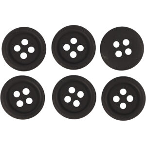 Bluseknap 4-huls, 13 mm, 6stk. Sort