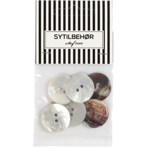 Perlemorsknap 2-huls, 23 mm, 6stk. Natur