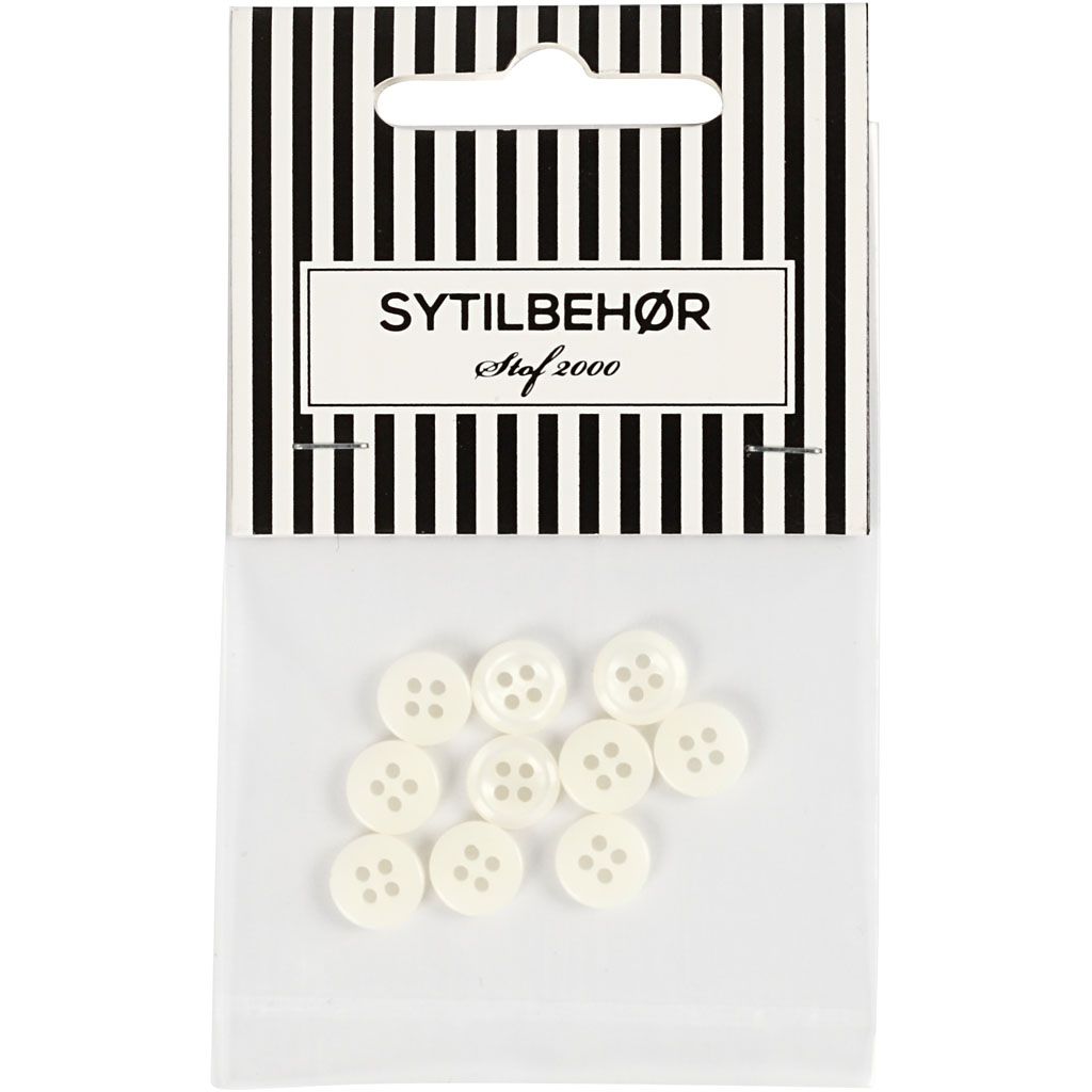 Skjorteknap 4-huls, 9 mm, 10stk. Hvid