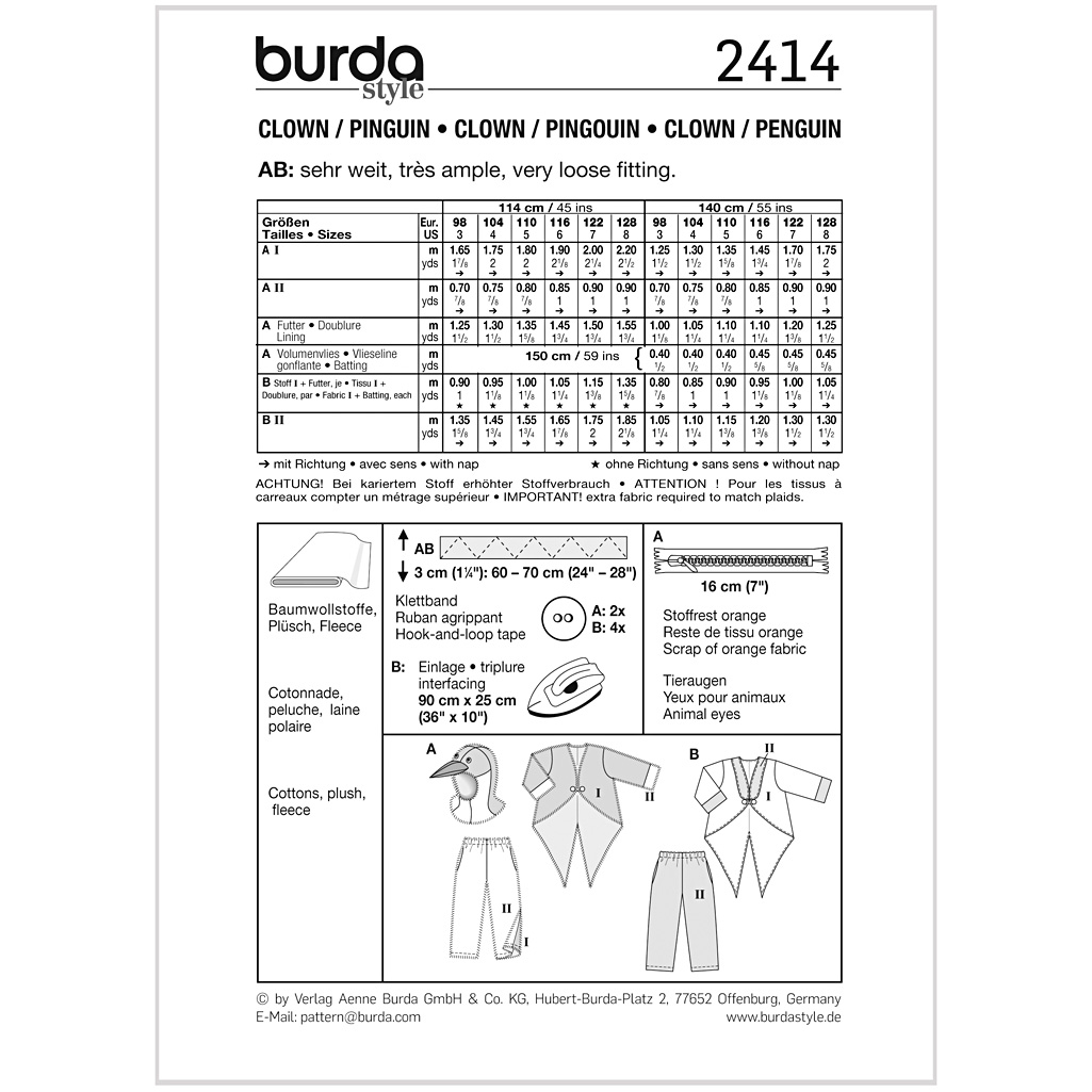 Burda mønster, Børn, Karneval Klovn og Pingvin - Billede 2