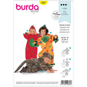 Burda Mønster Børn, Karneval Kat, drage og klovn Str 80-104