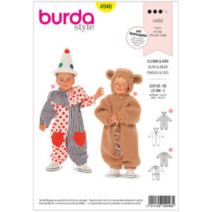 Burda Mønster baby, Karneval Klovn og bjørn. Str 68-98