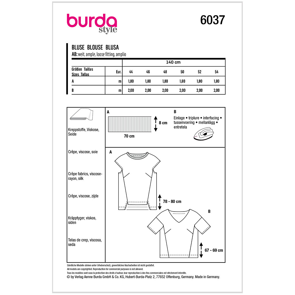 Burda mønster, Bluse, Str 44-54 - Billede 2