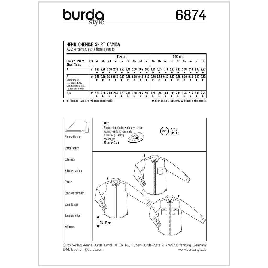 Burda Mønster, Skjorte. Herre - Billede 2