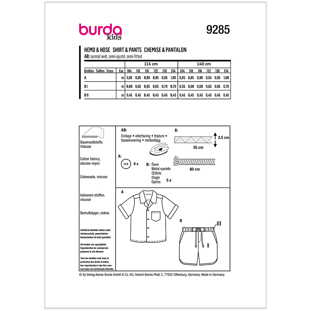 Burda Mønster Børn. Bluse og bukser Str 104-134 - Billede 2