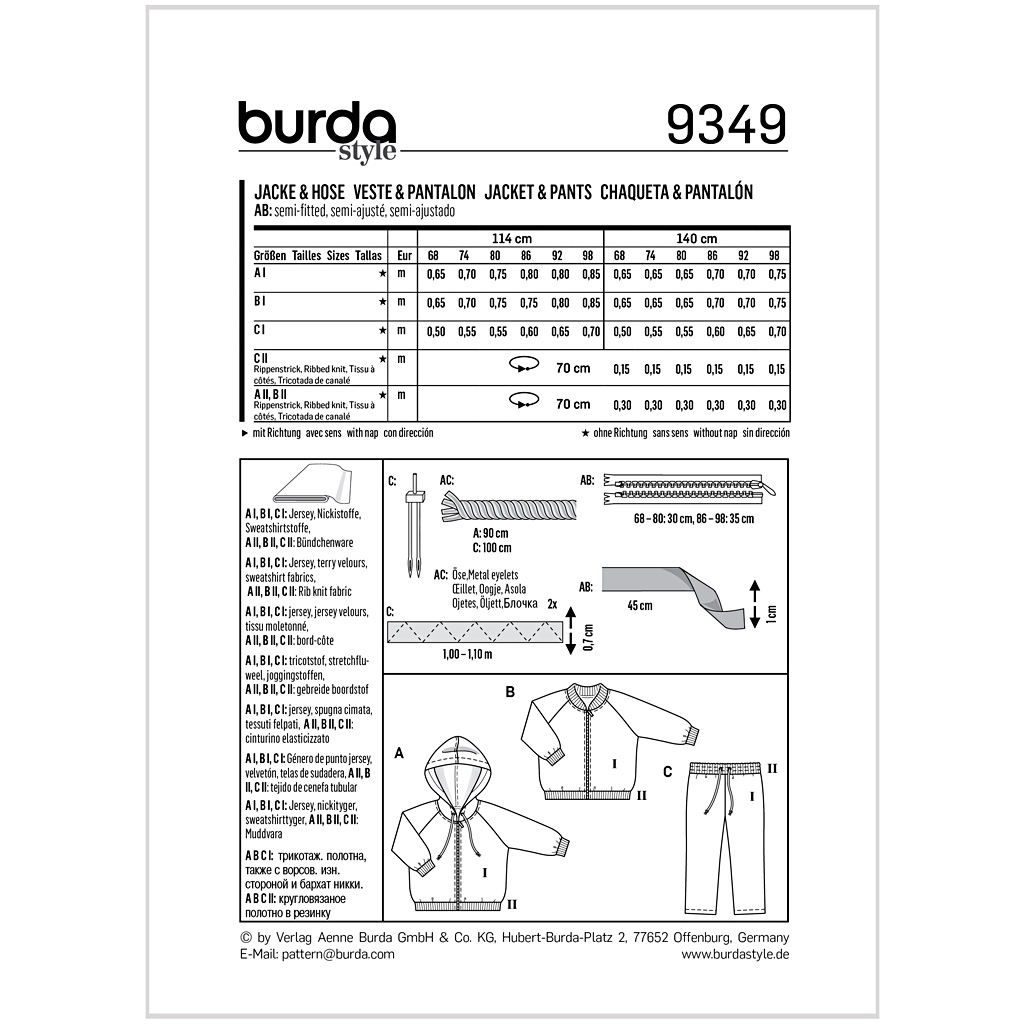 Burda Mønster Baby, Jakke & Bukser. Str 68-98 - Billede 2