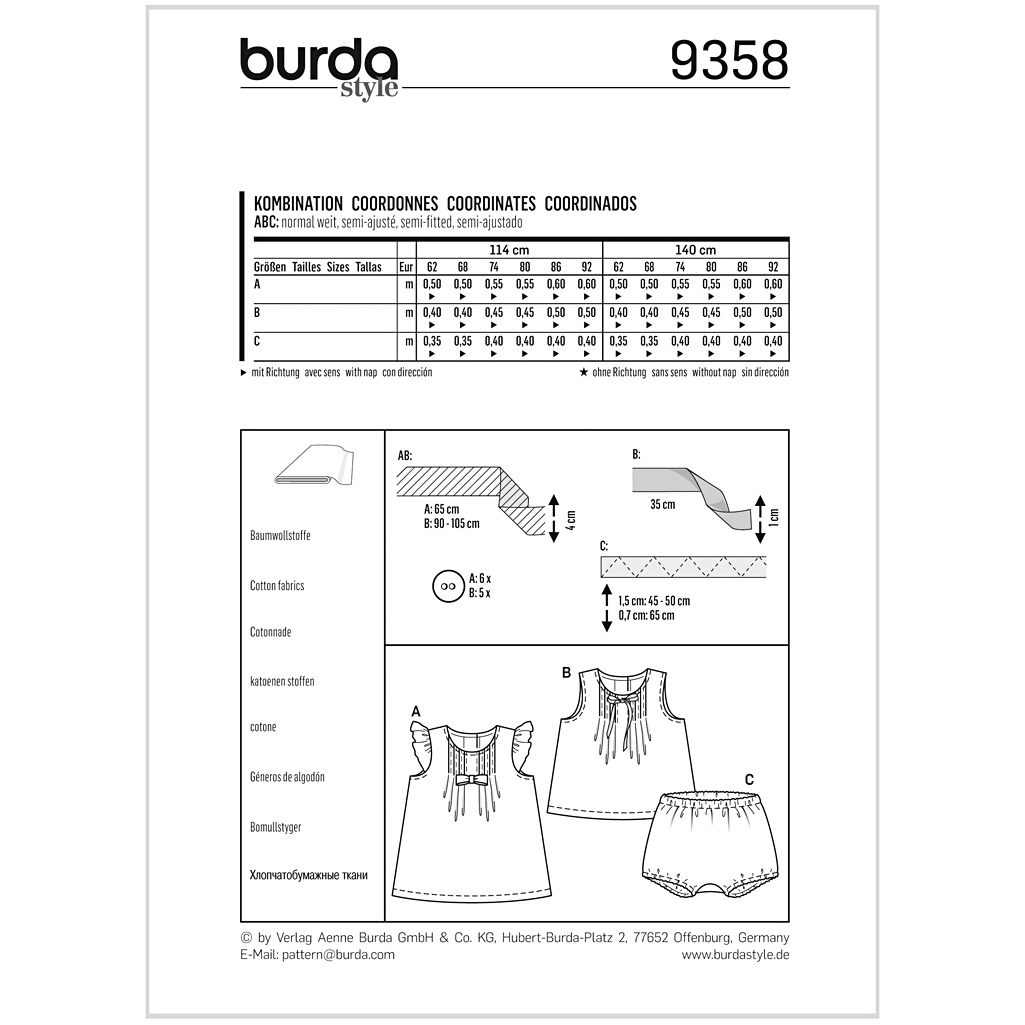 Burda Mønster Børn, Kombination, Str 62-92 - Billede 2
