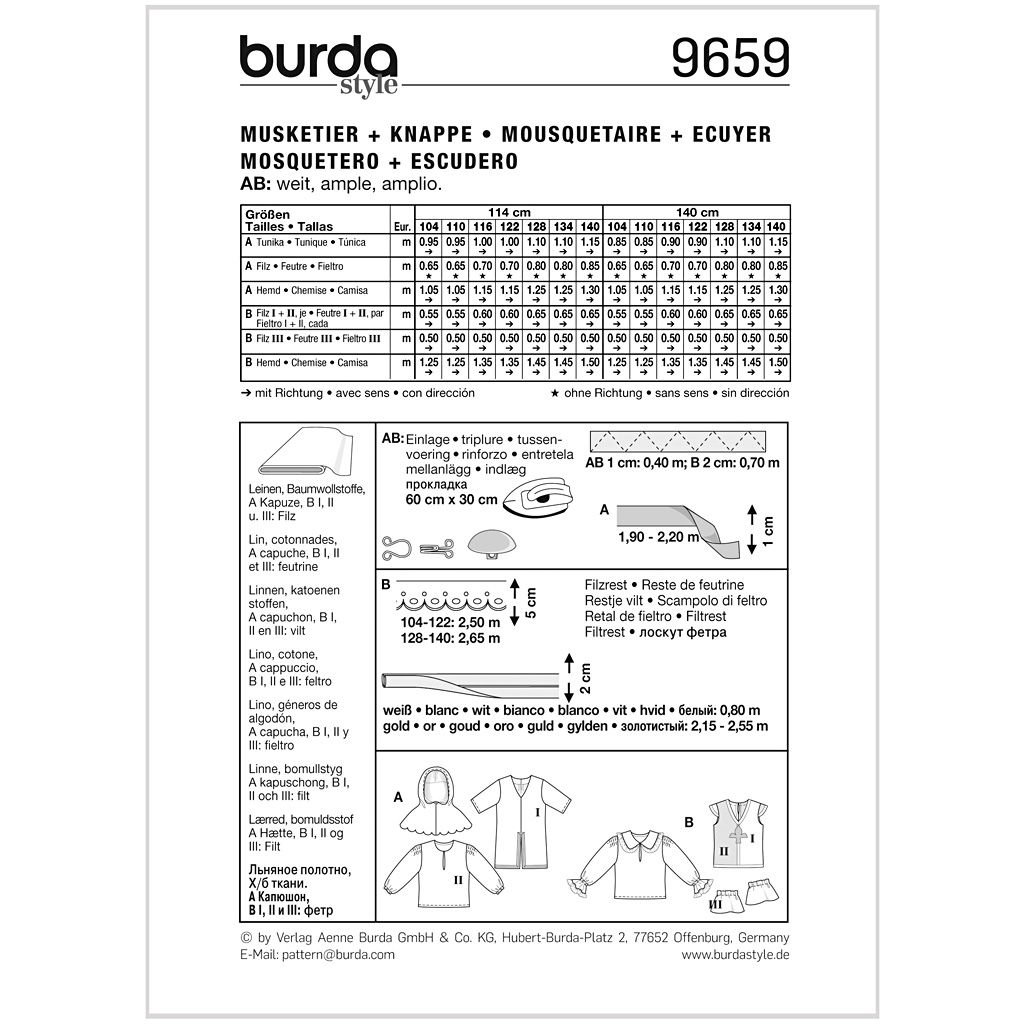Burda Mønster børn, Musketer. str 104-140 - Billede 2