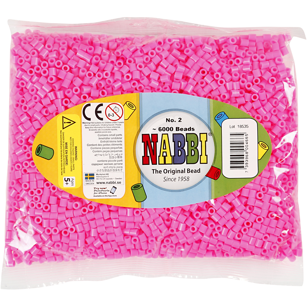 Rørperler, rosa (32222), str. 5x5 mm, hulstr. 2,5 mm, medium, 6000 stk./ 1 pk. - Billede 2