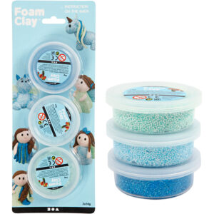 Foam Clay®, blå, lyseblå, grøn, glitter,metallic, 3x14 g/ 1 pk.