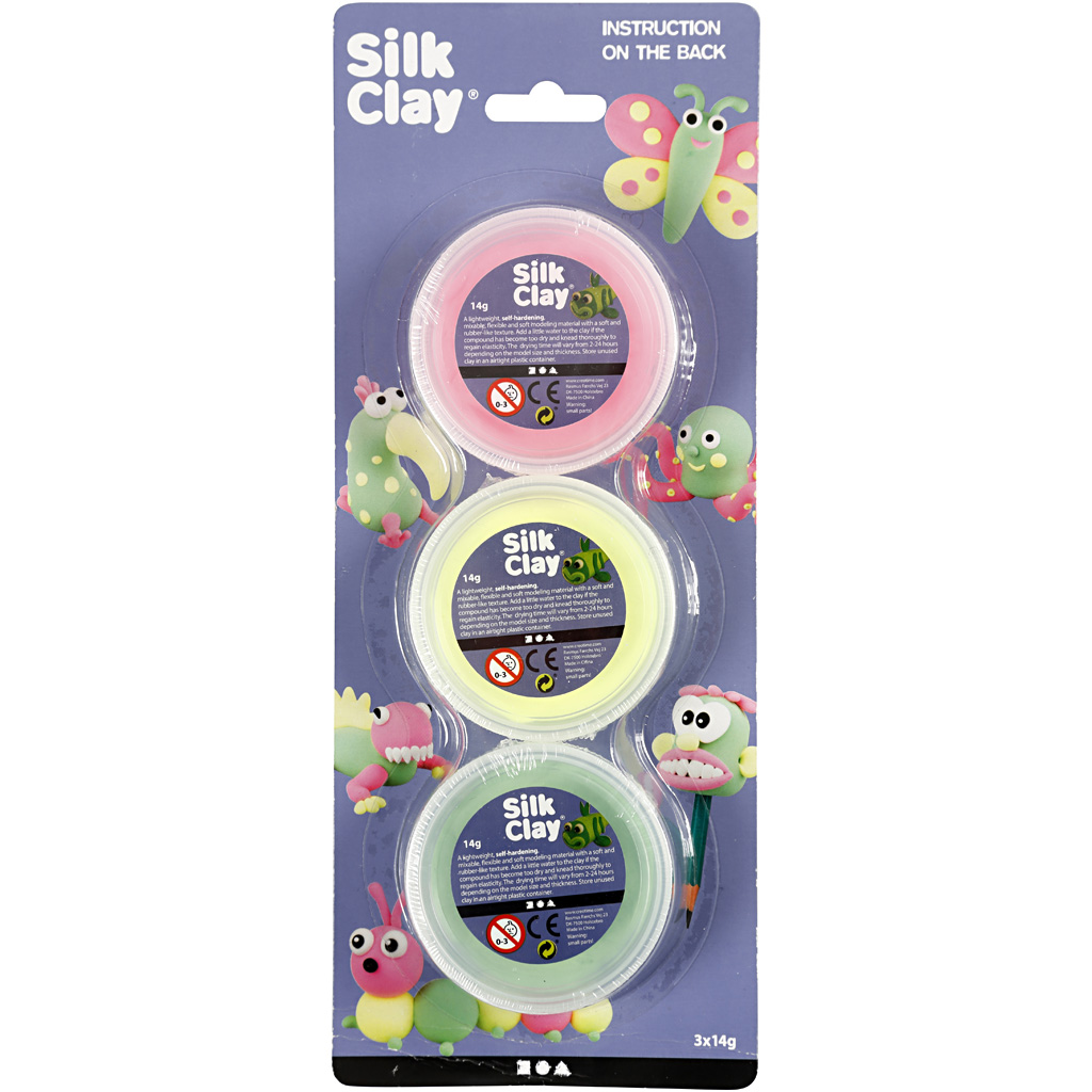 Silk Clay®, lys grøn, neon pink, neon gul, 3x14 g/ 1 pk. - Billede 3