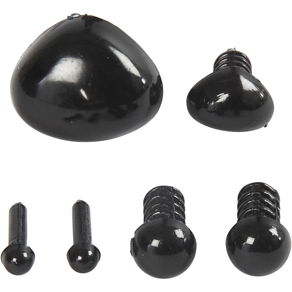 Øjne og snuder, sort, diam. 3+6 mm, str. 8x6+14x11 mm, 20 sæt/ 1 pk.