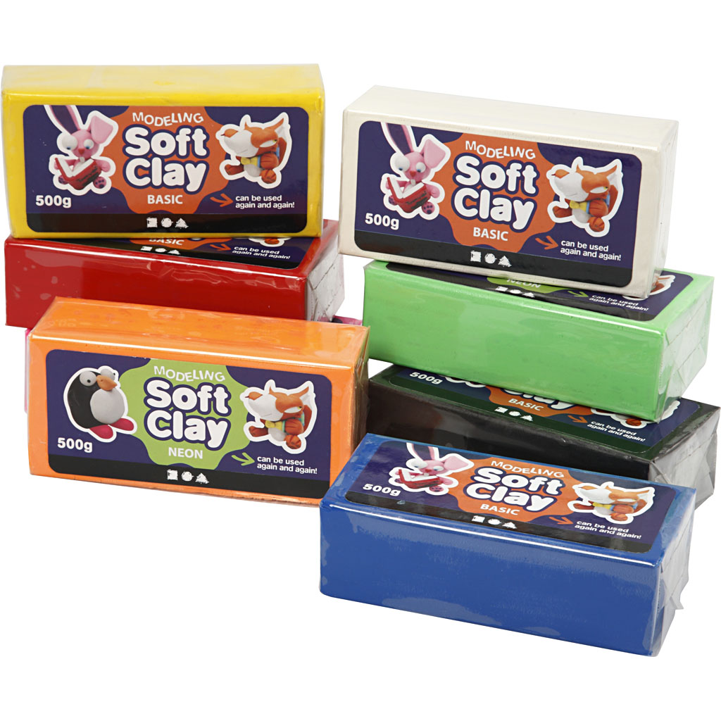 Soft Clay Modellervoks, ass. farver, str. 13x6x4 cm, 8x500 g/ 1 pk. - Billede 2