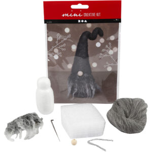Mini DIY Kit, grå melange, Næsenisse, H: 13 cm, 1 sæt